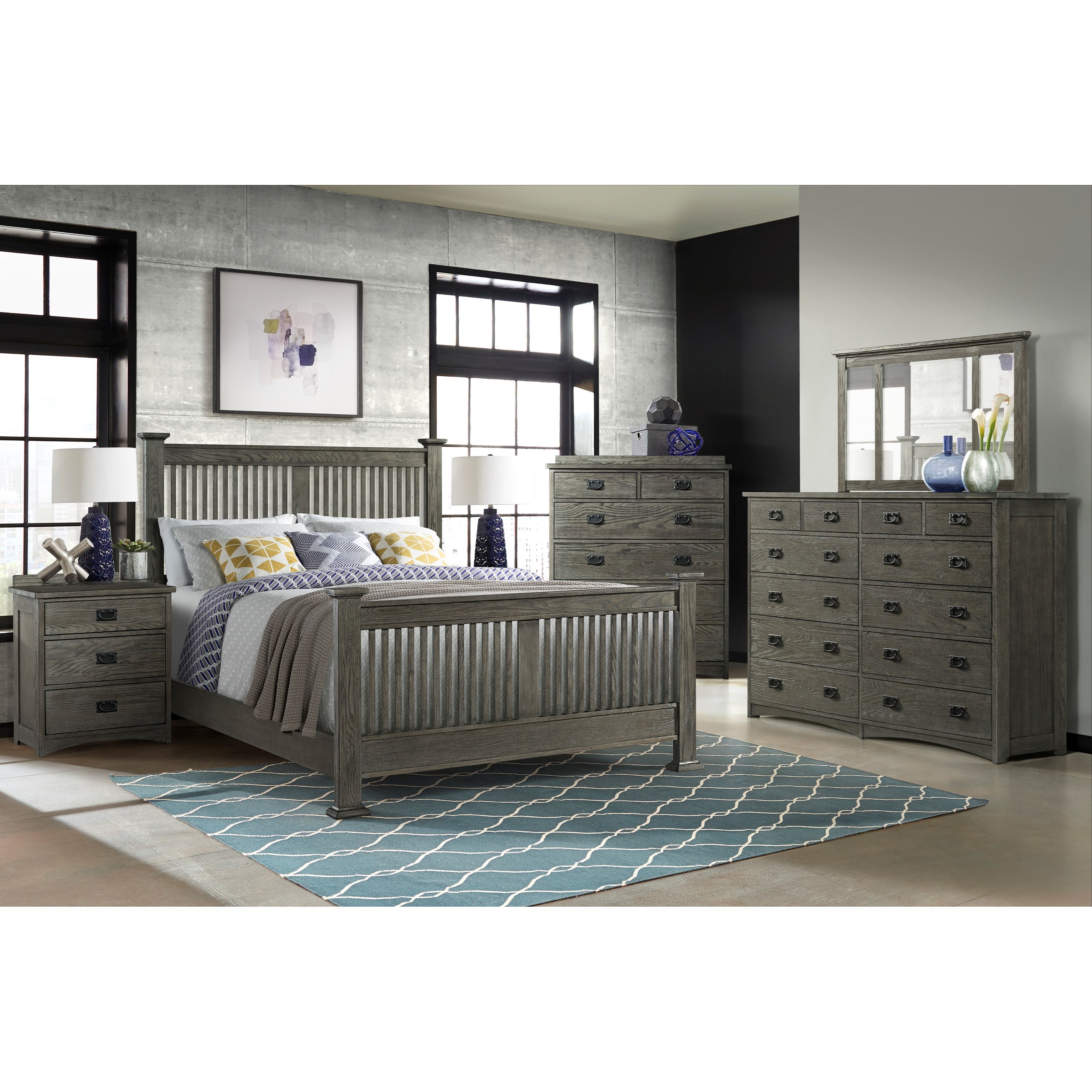 Intercon Oak Park Pewter Mission Dresser and Mirror Set with Cedar